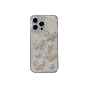 Glitter iPhone case featuring 3D colorful butterflies and sparkly pearlescent finish