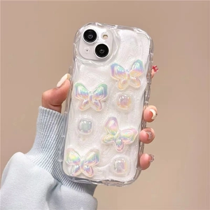 Iridescent butterfly wave pattern phone case for iPhone with soft laser gradient accents