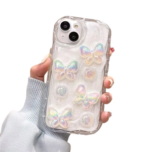 Colorful 3D butterfly wave pattern iPhone case with shockproof corners in hand