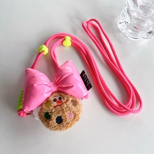 Pink bow and plush cookie charm on an adjustable crossbody phone strap lanyard