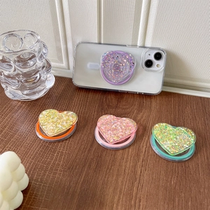 Glitter heart-shaped magnetic phone grip holder set in multiple vibrant sparkling colors