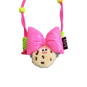 Pink bow plush cookie plushie phone case clip with adjustable crossbody strap cord