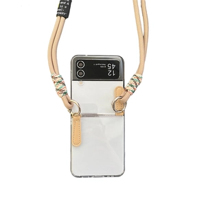 Klare Hülle für Samsung Galaxy Z Flip mit verstellbarem beige gewebtem Umhängeband