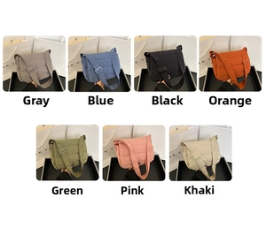 Collage of quilted cotton crossbody bags showing various colors and soft texture