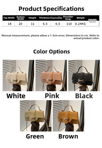 Detailed size chart and multi-color collage of the leather H-buckle crossbody handbags