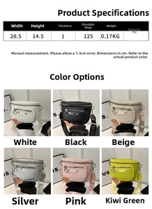 Detailed size specifications and color variety for this trendy litchi texture crossbody bag
