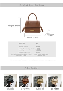 Detailed view of women's litchi pattern PU leather bag with dimensions and specifications