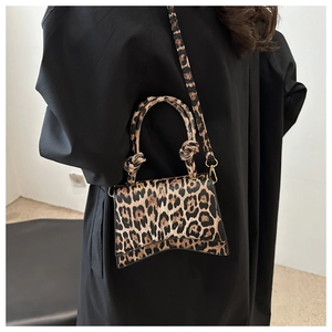 Stylish leopard print hourglass mini bag with knot handle and detachable shoulder strap