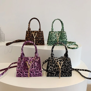 Borsa a Mano Francese Leopardata da Donna Moda in Pelle PU Borsa a Tracolla Con Logo V Oro Nappina Piccola Borsa Quadrata