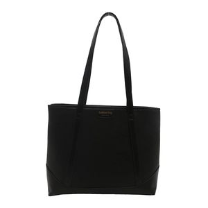 Large black faux leather tote bag with minimalist texture and double long top handles