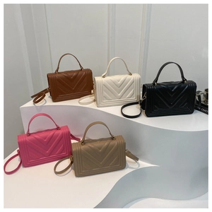 Quilted V-pattern square crossbody bag in five elegant colors with adjustable strap