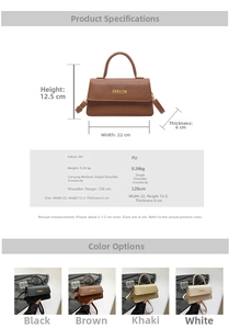 Detailed size chart and multi-color selection of the small crossbody fashion bag
