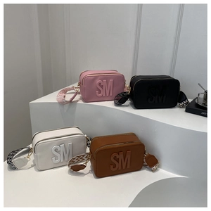 Chic women's crossbody bags with embossed SM letters and wide patterned straps in 4 colors
