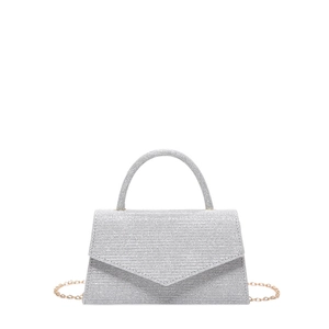 Sac à main argenté scintillant à paillettes avec anse ronde et chaîne dorée pour soirée