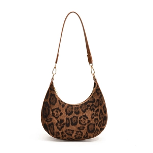 Stylish leopard print crescent hobo bag with brown leather strap and gold hardware