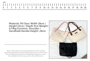 Detaillierte Größentabelle der großen Einkaufstasche mit Maßen 28x25x9cm und Material PU