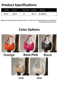 Detailed size dimensions of the minimalist PU leather shoulder bag with metallic lock