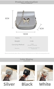Detailed size map of the mini butterfly chain bag showing dimensions and all colors