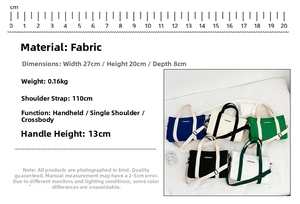 Dimensions détaillées et options de couleurs pour le sac cabas en toile avec bandoulière