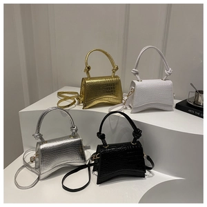 Chic crocodile pattern hourglass handbags in gold, silver, black, and white colors