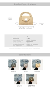 Detailed view of heart-shaped hardware and dimensions for the mini PU leather chain bag