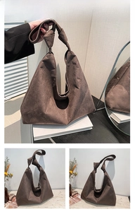 Détail du sac cabas en daim café avec bandoulière nouée élégante au style hobo chic