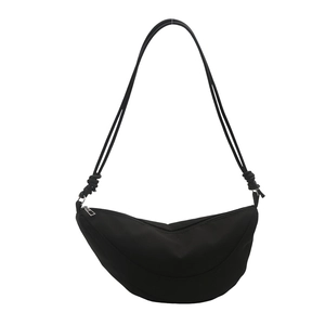 Minimalist black oxford crossbody crescent bag with stylish knot strap detail