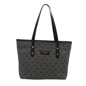 Gray canvas tote bag with black polka dots and durable long black shoulder straps