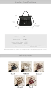 Detailed size chart and specifications of the PU leather crossbody bag with lychee texture