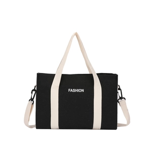 Contrast canvas tote bag with fashion lettering and adjustable crossbody strap