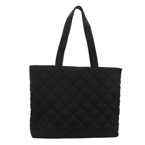Black quilted tote bag with large capacity and shoulder straps for casual daily use