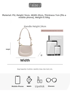 Detailed size specifications of the vintage cream-white underarm bag with dimensions