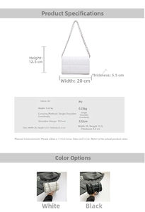 Detailed size specifications for the checkered quilted PU leather chain crossbody bag