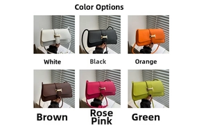 Detail of trendy baguette bags with metal H-buckle in six vibrant color options