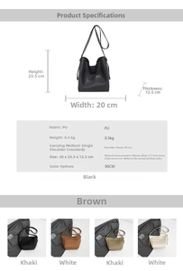 Litchi texture PU leather bucket bag specifications showing dimensions 20x23.5x12.5cm