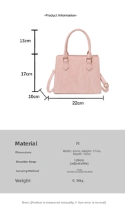 Detailed dimensions of the pink pleated handbag showing 22x17x10cm size and 120cm strap