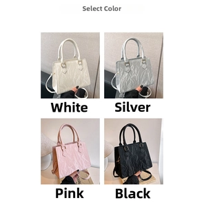 Detailed grid view of minimalist tote bags in white, silver, pink, and black colors