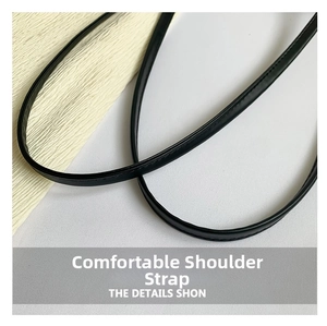 Close-up of durable black PU leather shoulder strap with meticulous stitching details