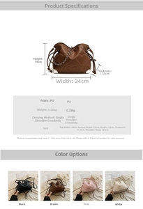 Detailed size specifications and color options for heart quilted drawstring bucket bags