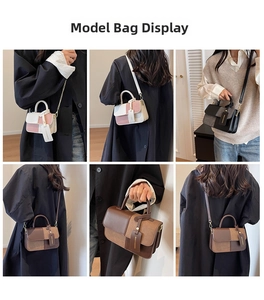 Collage of fashion crossbody square bags in various color-block designs and textures