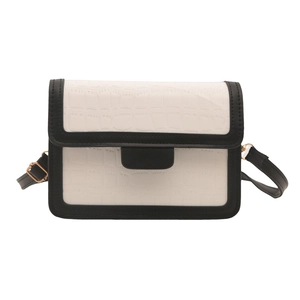 Elegant black and white contrast small square bag with crocodile pattern and gold hardware