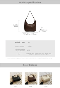Guide des tailles montrant les dimensions du sac fourre-tout en PU et détails du sac