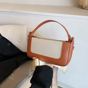 Borsa a tracolla retrò patchwork in pelle marrone e tela beige con dettagli