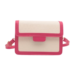 Pink and beige color-block small crossbody bag with crocodile pattern embossed texture