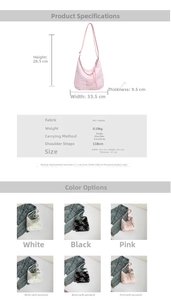 Detailed size chart and dimensions for the patterned crossbody hobo bag in various colors