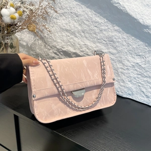Fashion Women PU Leather Shoulder Bag Wrinkled Texture Marble Pattern Chain Strap Minimalist Crossbody Underarm Bag