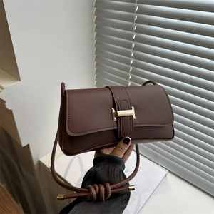 Women PU Leather Crossbody Bag Trendy Metal Buckle Square Flap Shoulder Bag With Knot Strap Chic Daily Purse