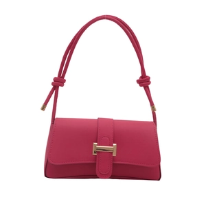 Fuchsia contrast baguette bag with adjustable shoulder strap and gold metallic buckle
