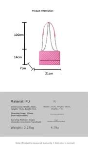 Sac bandoulière en PU rose avec matelassage en V et affichage des mesures détaillées