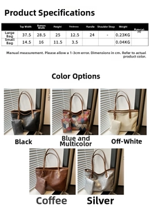Tabella taglie borsa tote grande in PU con dimensioni e opzioni di colore